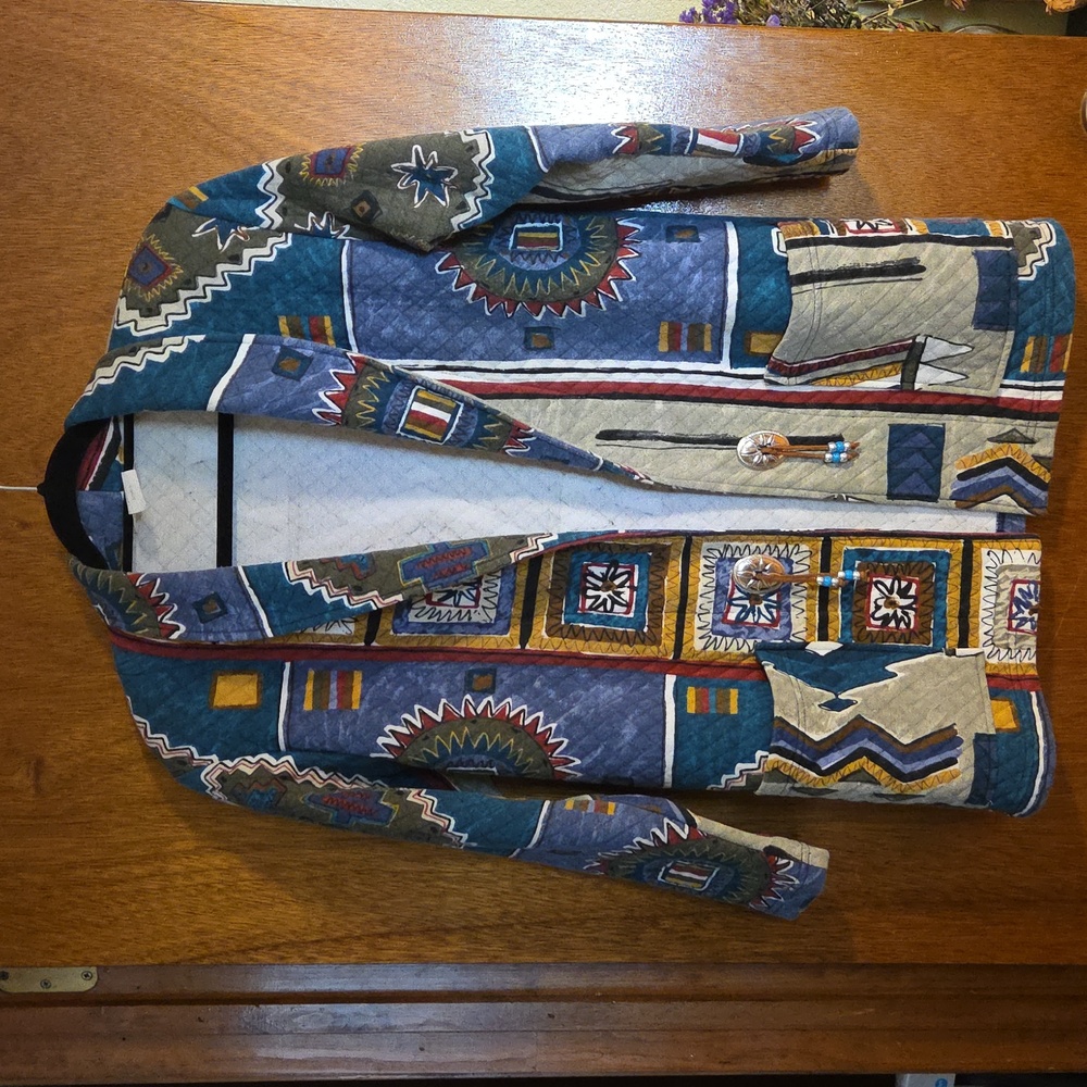 VTG Western Blue and Green Lightweight Geometric Shirt Jacket